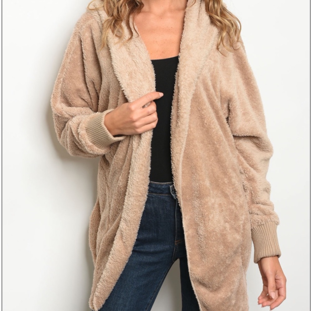 BACK IN STOCK‼️BEIGE Teddy Sherpa fleece- hoodie - Picture 3 of 8